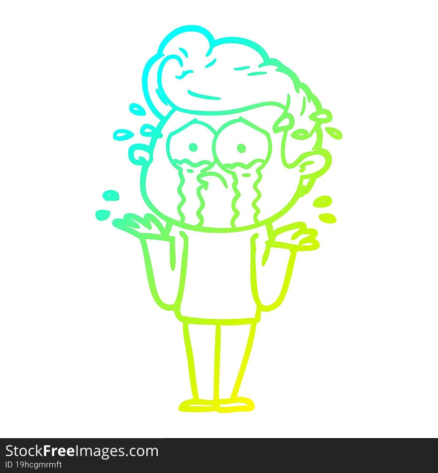 cold gradient line drawing cartoon crying man