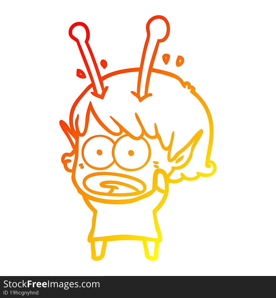 warm gradient line drawing cartoon shocked alien girl