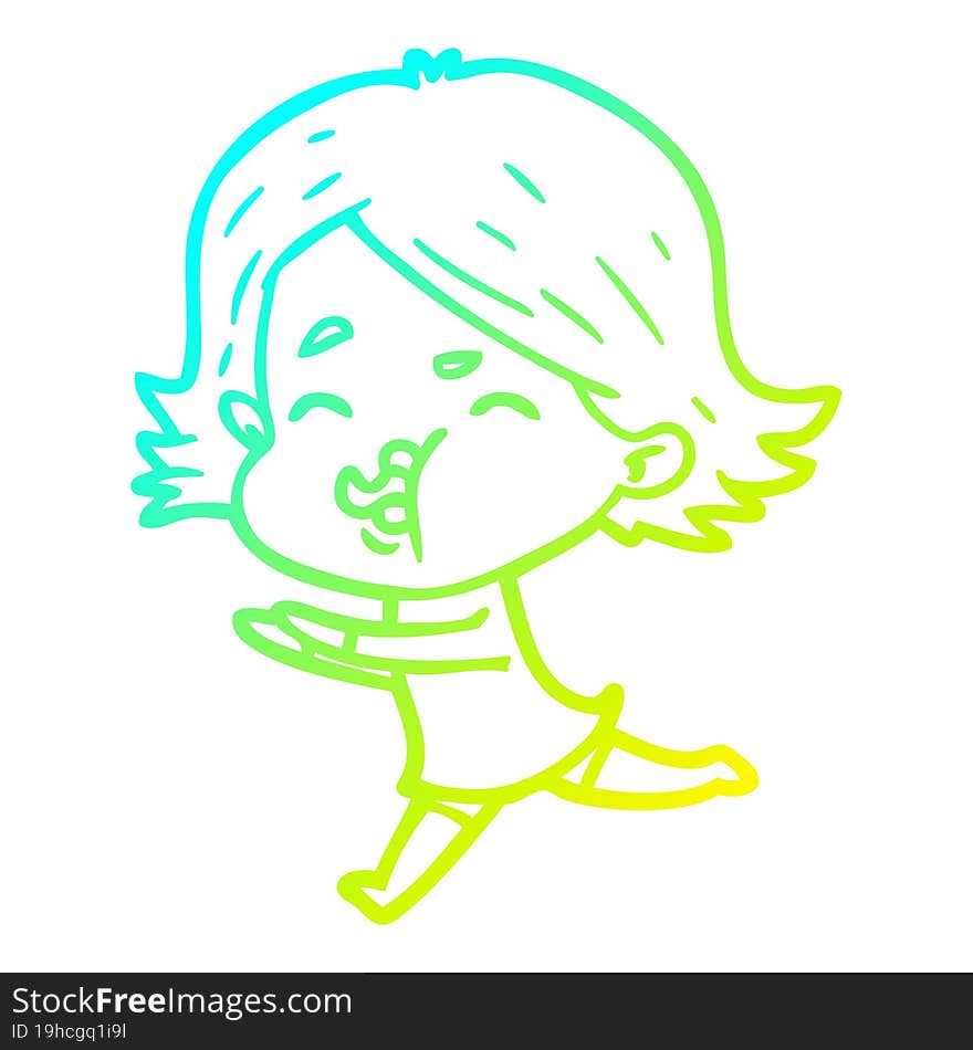 cold gradient line drawing cartoon girl pulling face