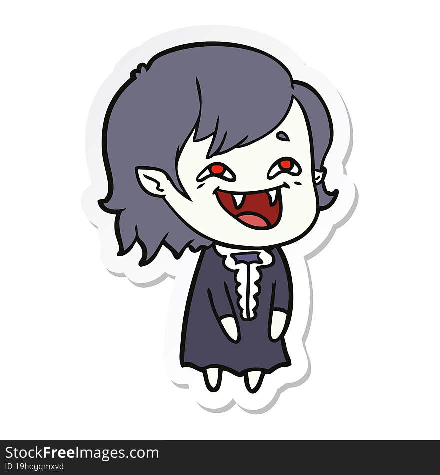 sticker of a cartoon laughing vampire girl