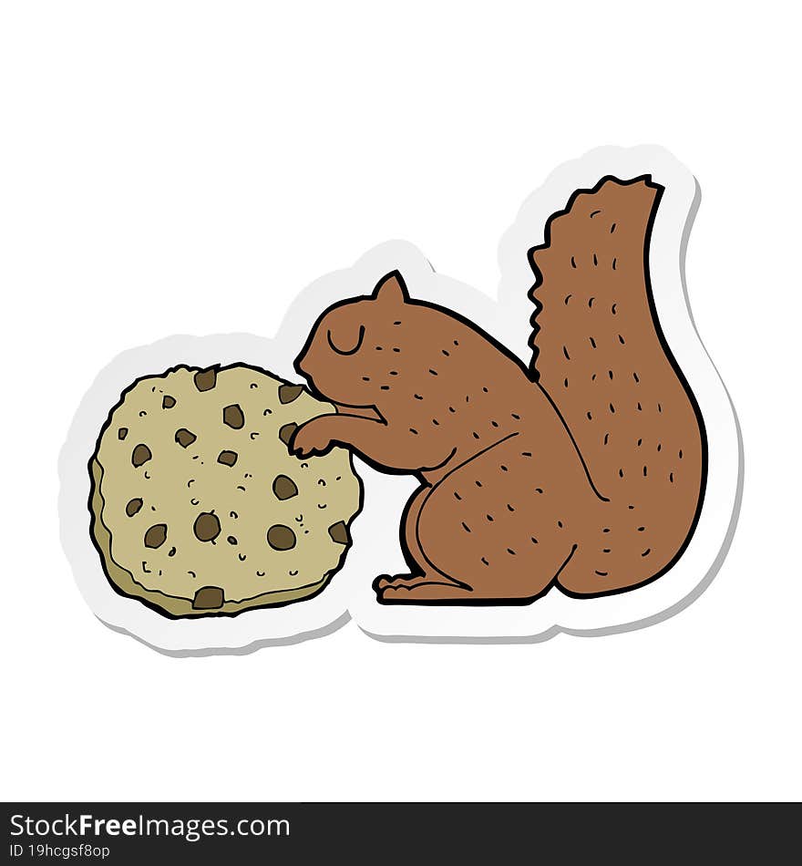 sticker of a cartoon squirrel with cookie