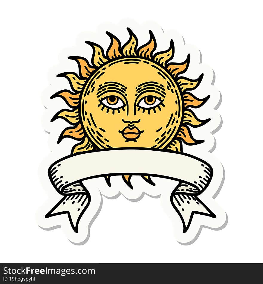 tattoo sticker with banner of a sun with face