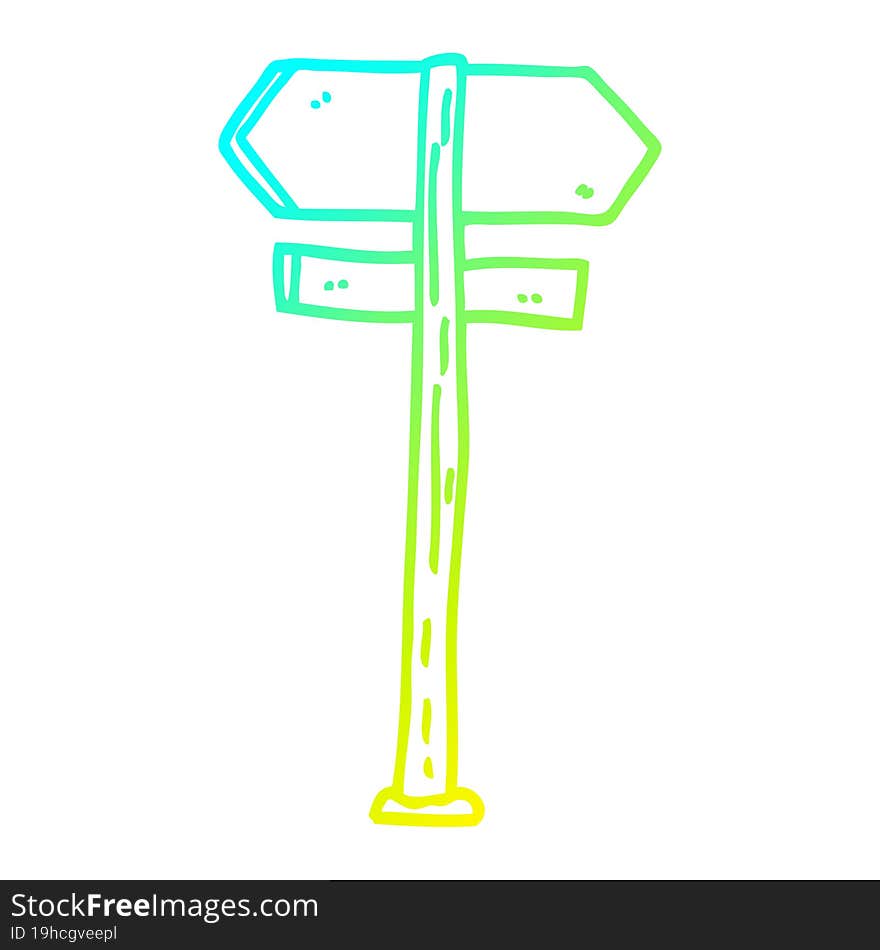 cold gradient line drawing of a cartoon painted direction sign posts