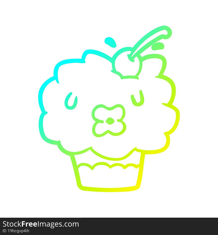 cold gradient line drawing funny cupcake