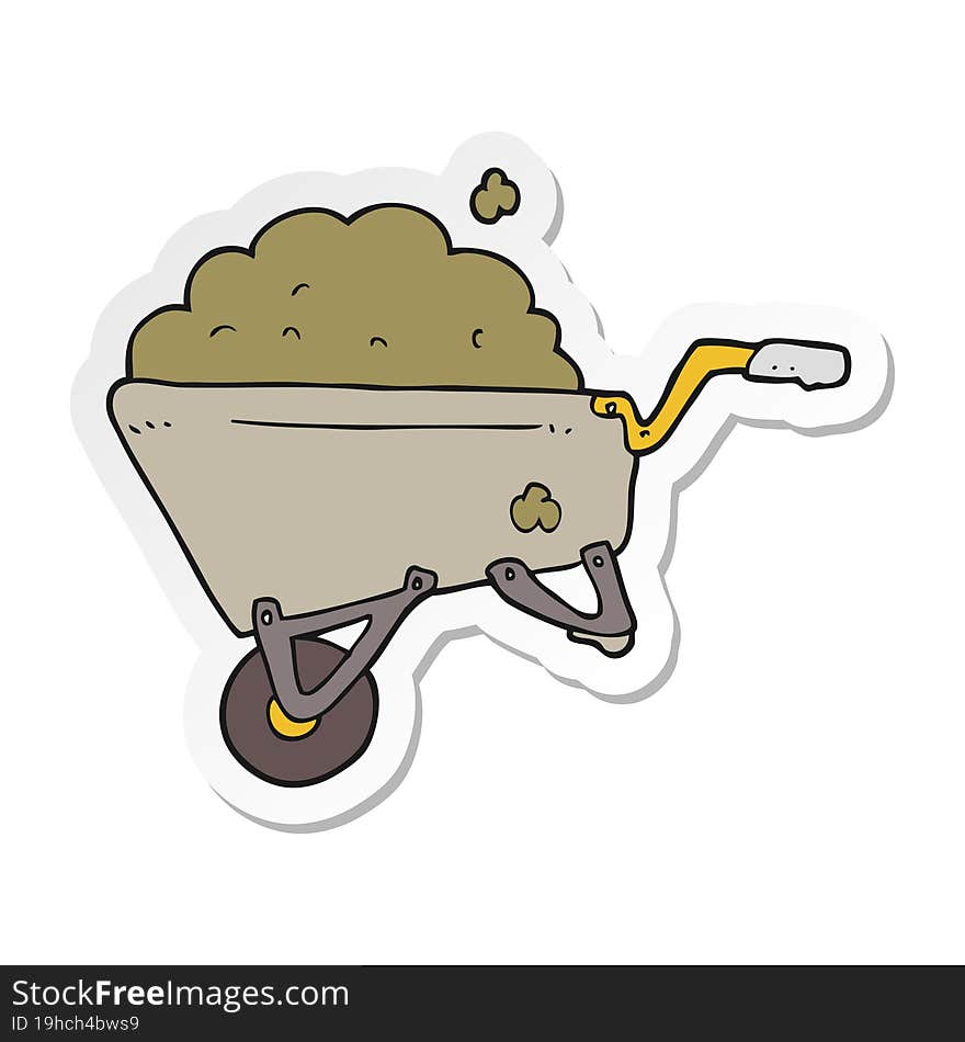 Sticker Of A Cartoon Wheelbarrow Full Of Dirt