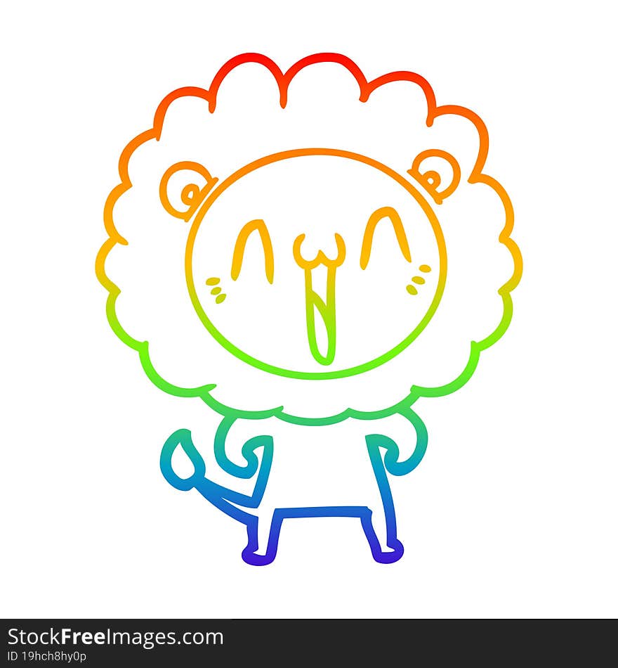 rainbow gradient line drawing of a happy cartoon lion