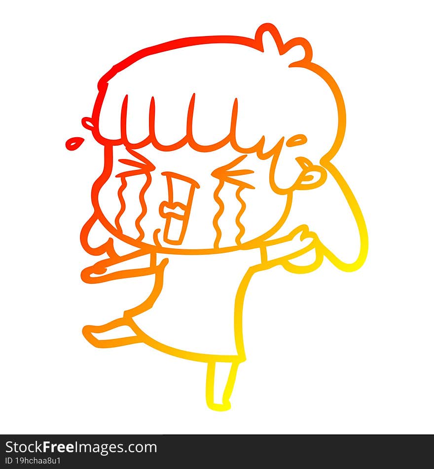 warm gradient line drawing cartoon woman in tears