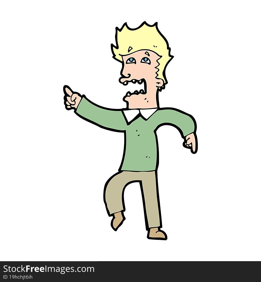 cartoon frightened man pointing