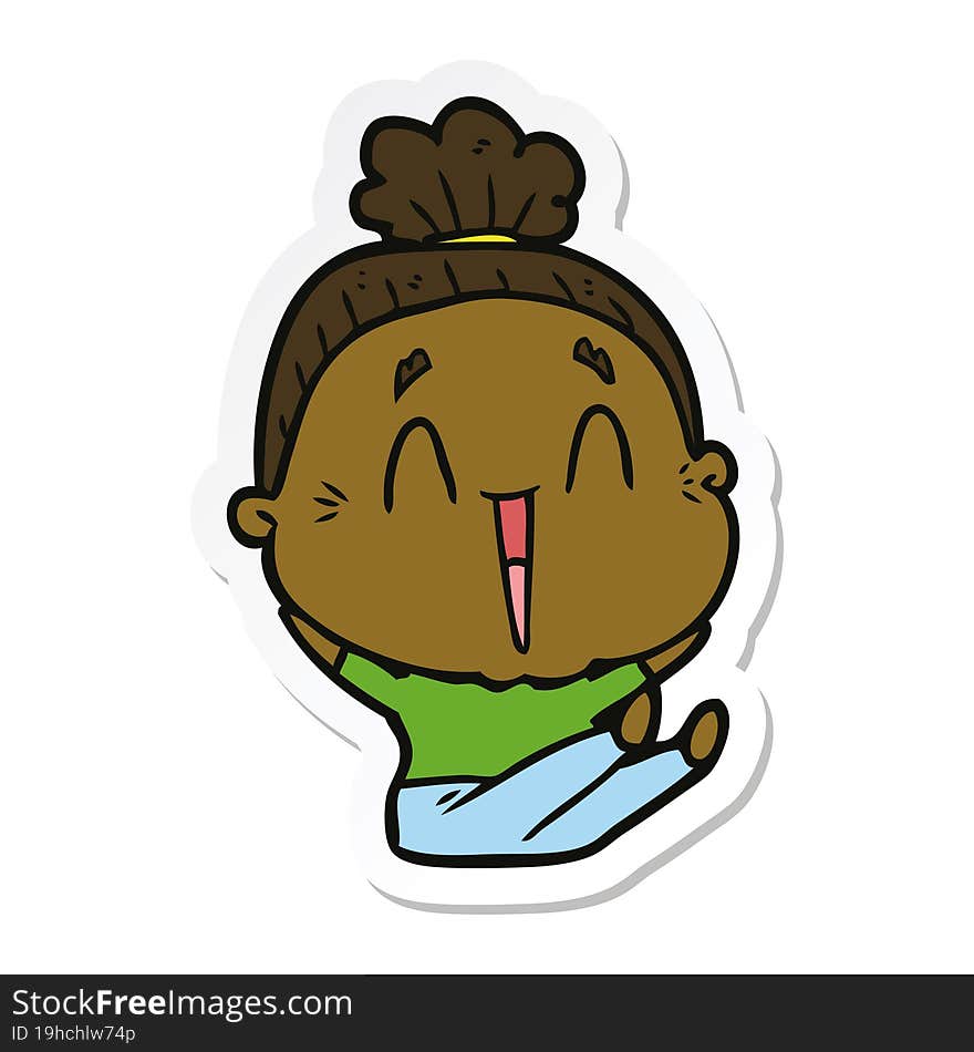 Sticker Of A Cartoon Happy Old Lady