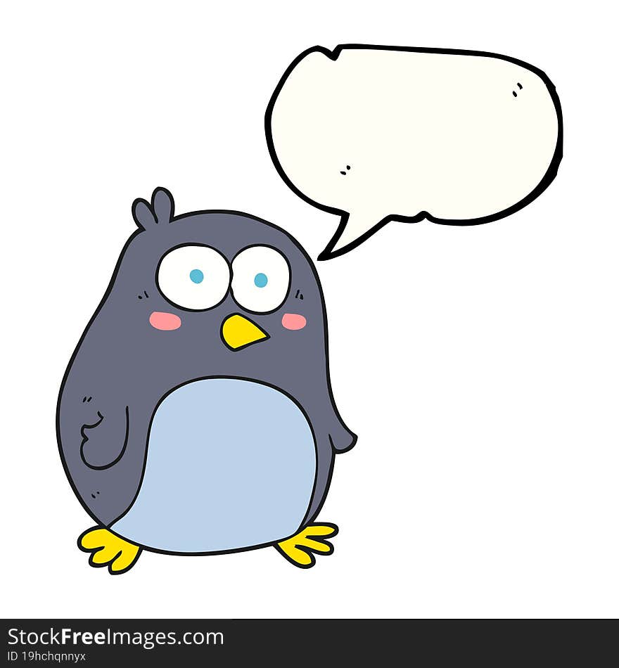 freehand drawn speech bubble cartoon penguin