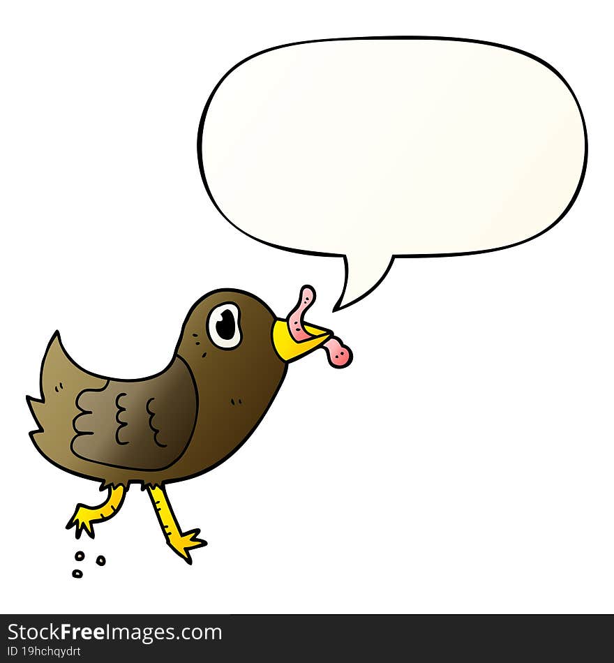 cartoon bird and worm and speech bubble in smooth gradient style