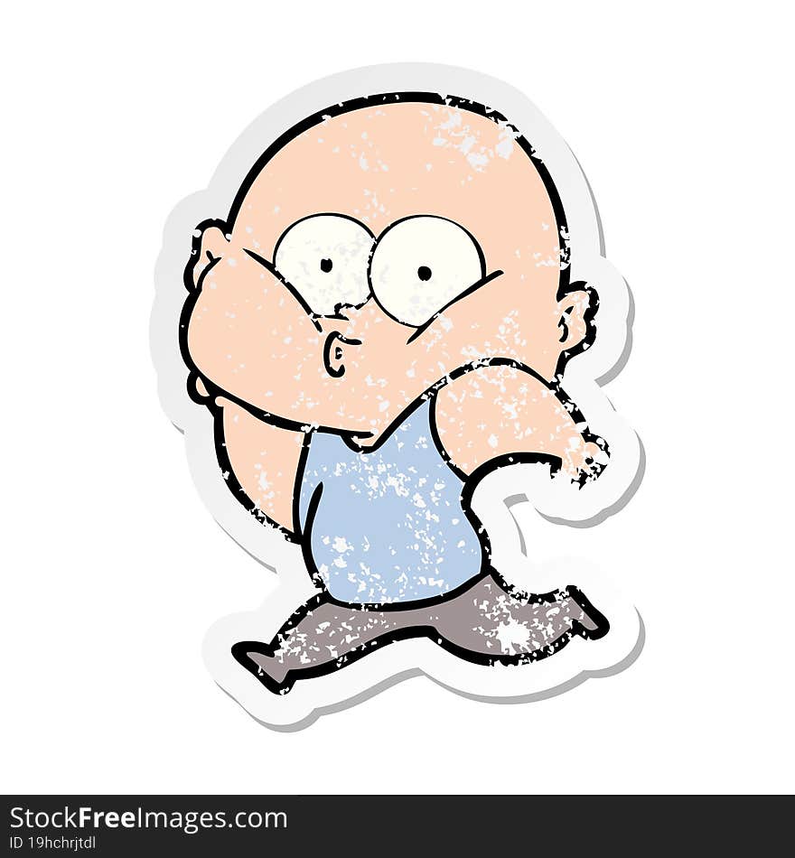 distressed sticker of a cartoon bald man staring