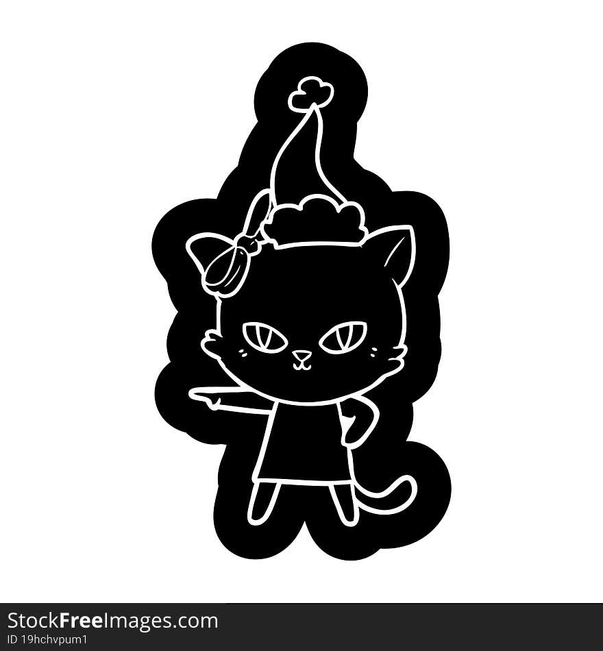 cute quirky cartoon icon of a cat wearing dress wearing santa hat