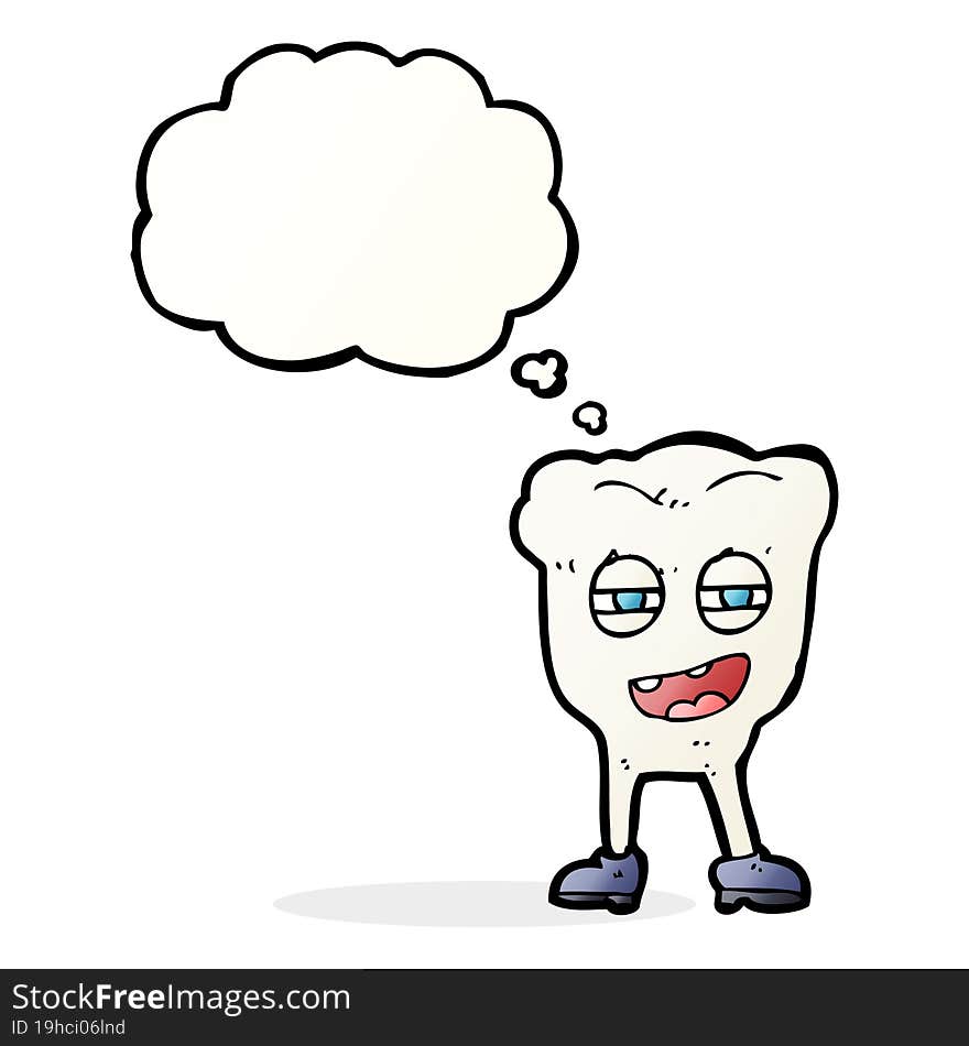 cartoon funny tooth character with thought bubble