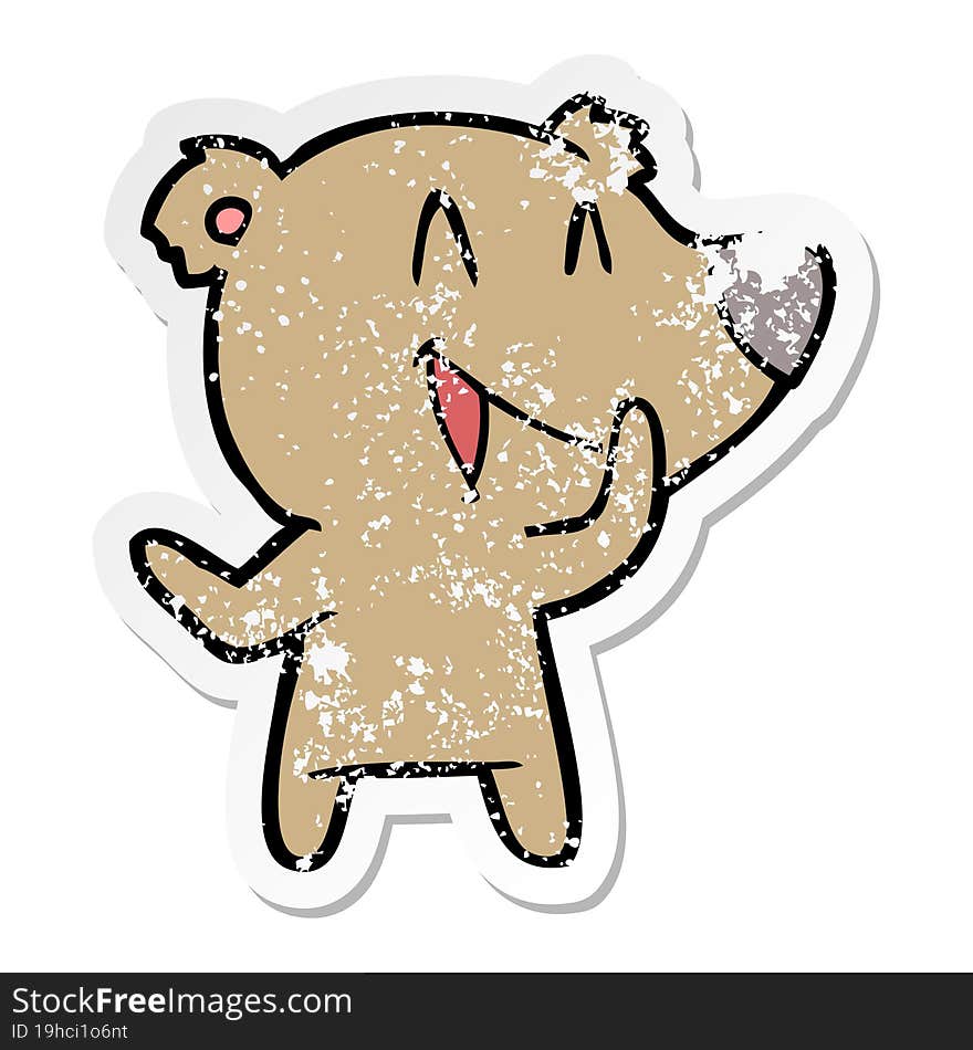 Distressed Sticker Of A Laughing Bear Cartoon