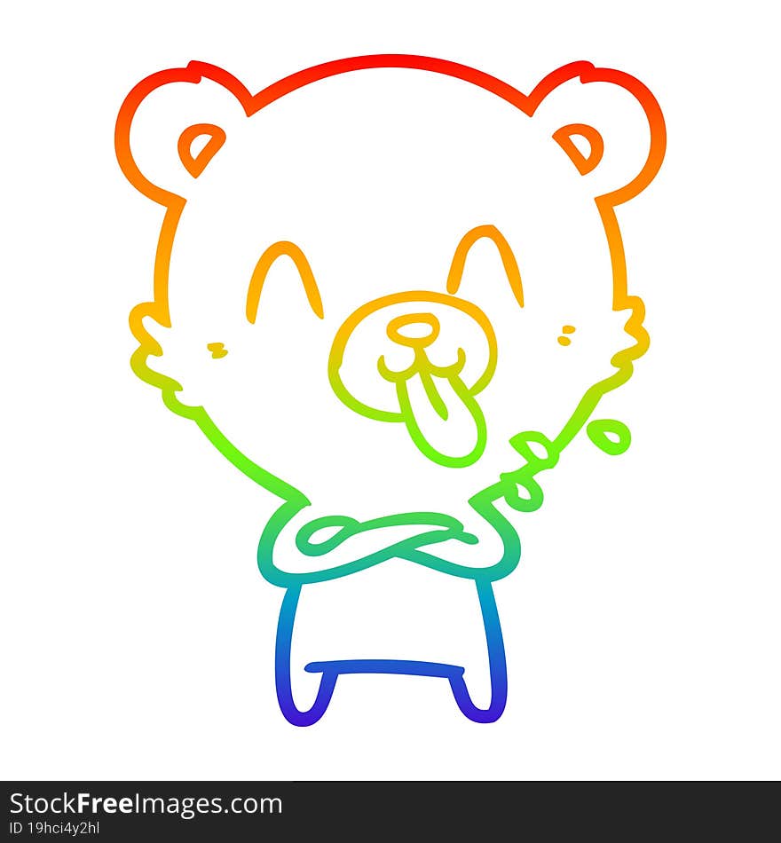 Rainbow Gradient Line Drawing Rude Cartoon Bear