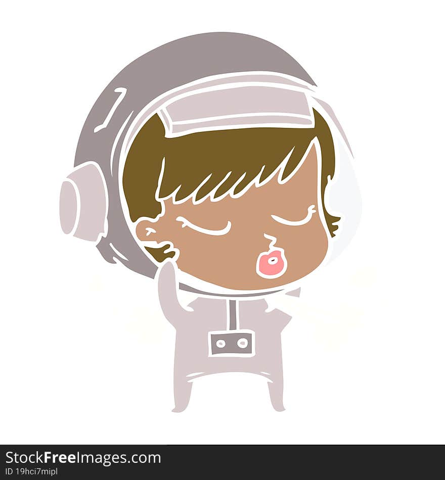 Flat Color Style Cartoon Pretty Astronaut Girl Taking Off Space Helmet