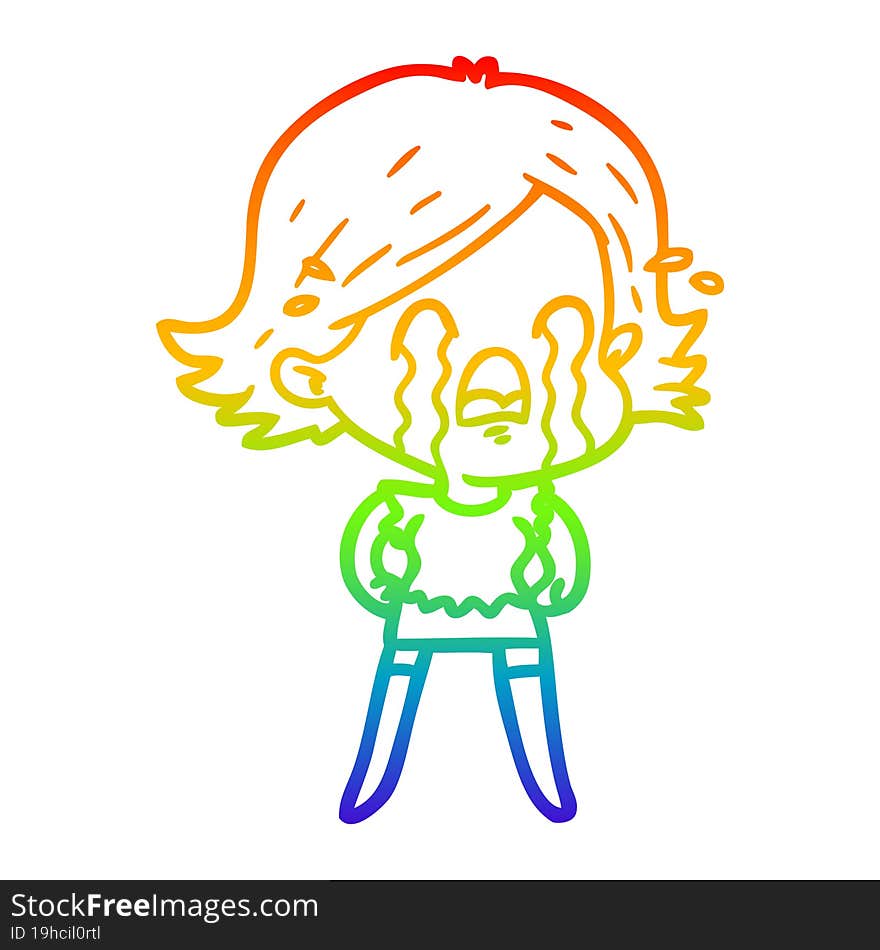 rainbow gradient line drawing of a cartoon woman crying