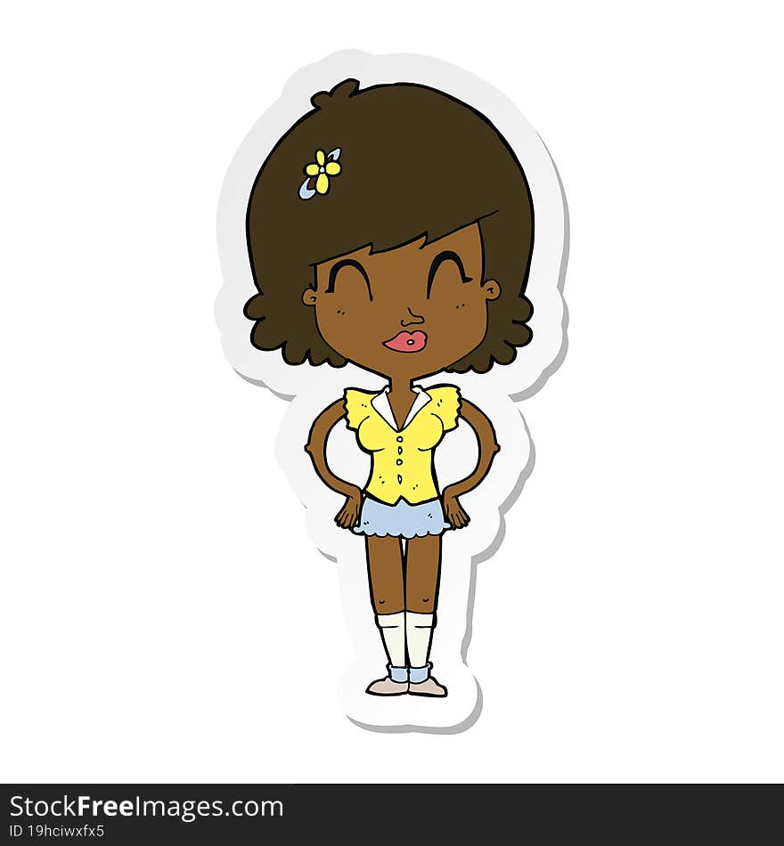 Sticker Of A Cartoon Happy Woman