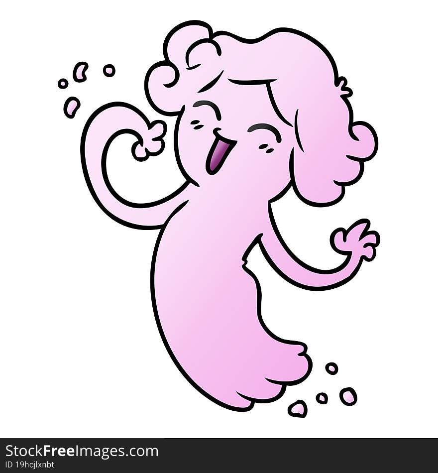 gradient cartoon doodle of a happy pink ghost