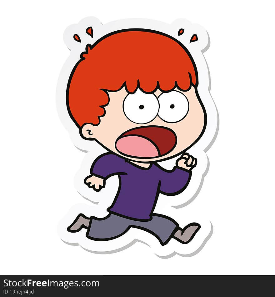 sticker of a cartoon shocked man running away