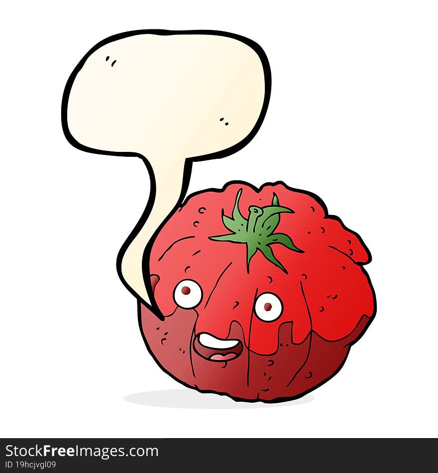 Cartoon Happy Tomato With Speech Bubble