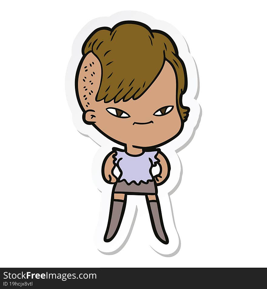 sticker of a cute cartoon girl with hipster haircut