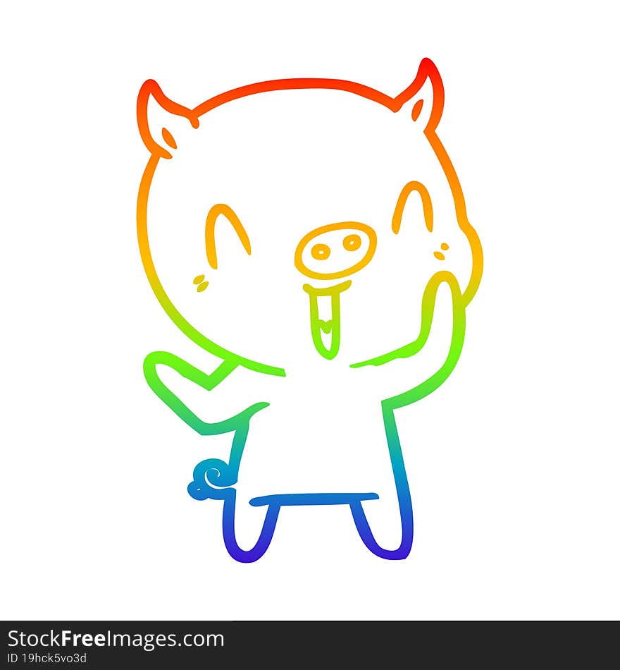 rainbow gradient line drawing of a happy cartoon pig