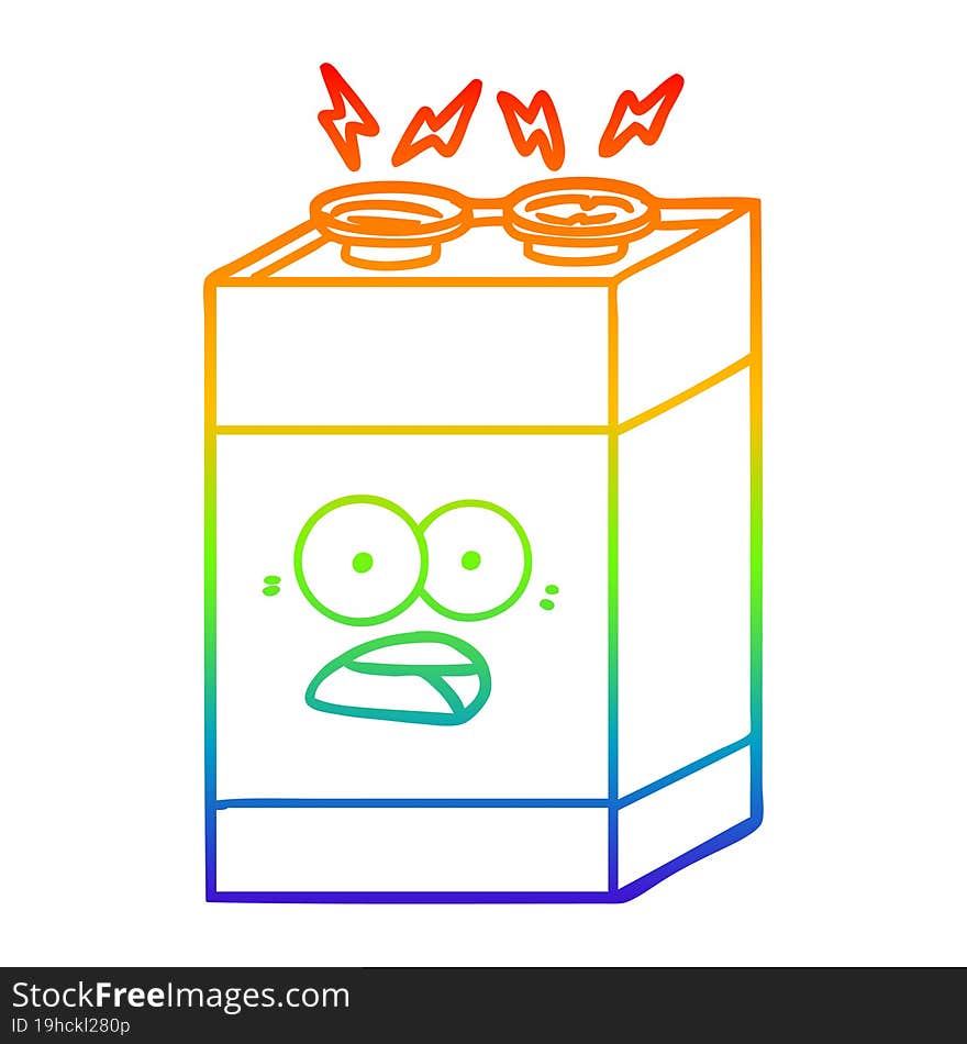 rainbow gradient line drawing cartoon shocked battery