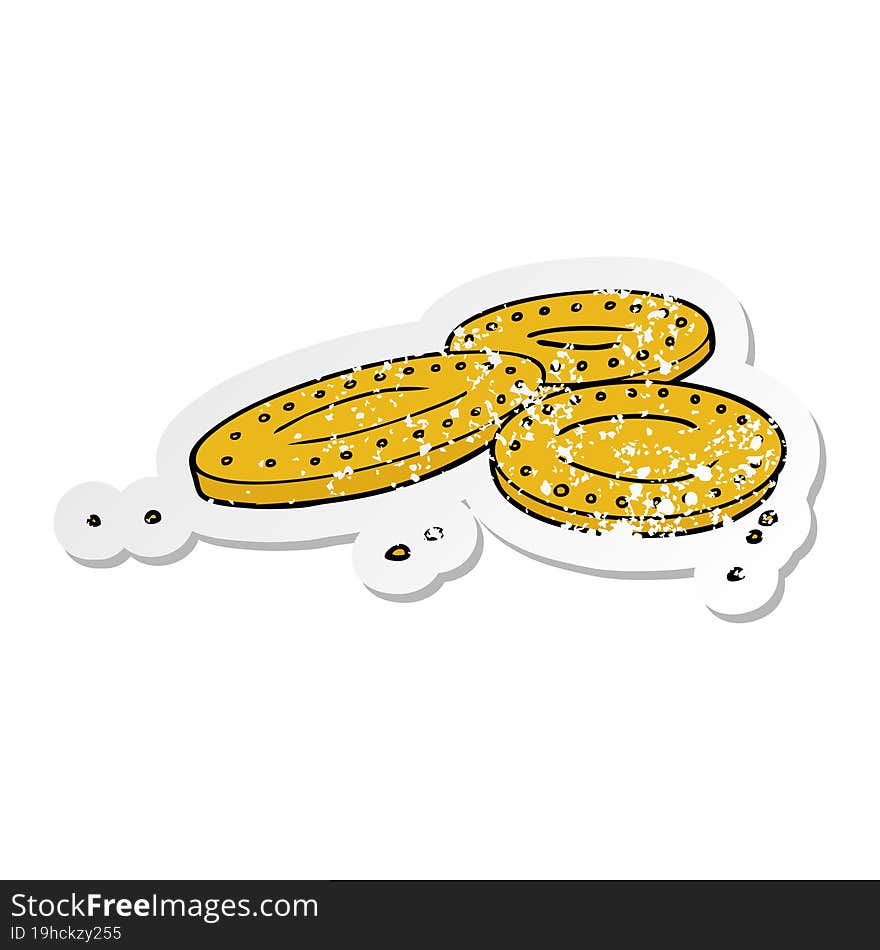 distressed sticker of a cartoon gold coins