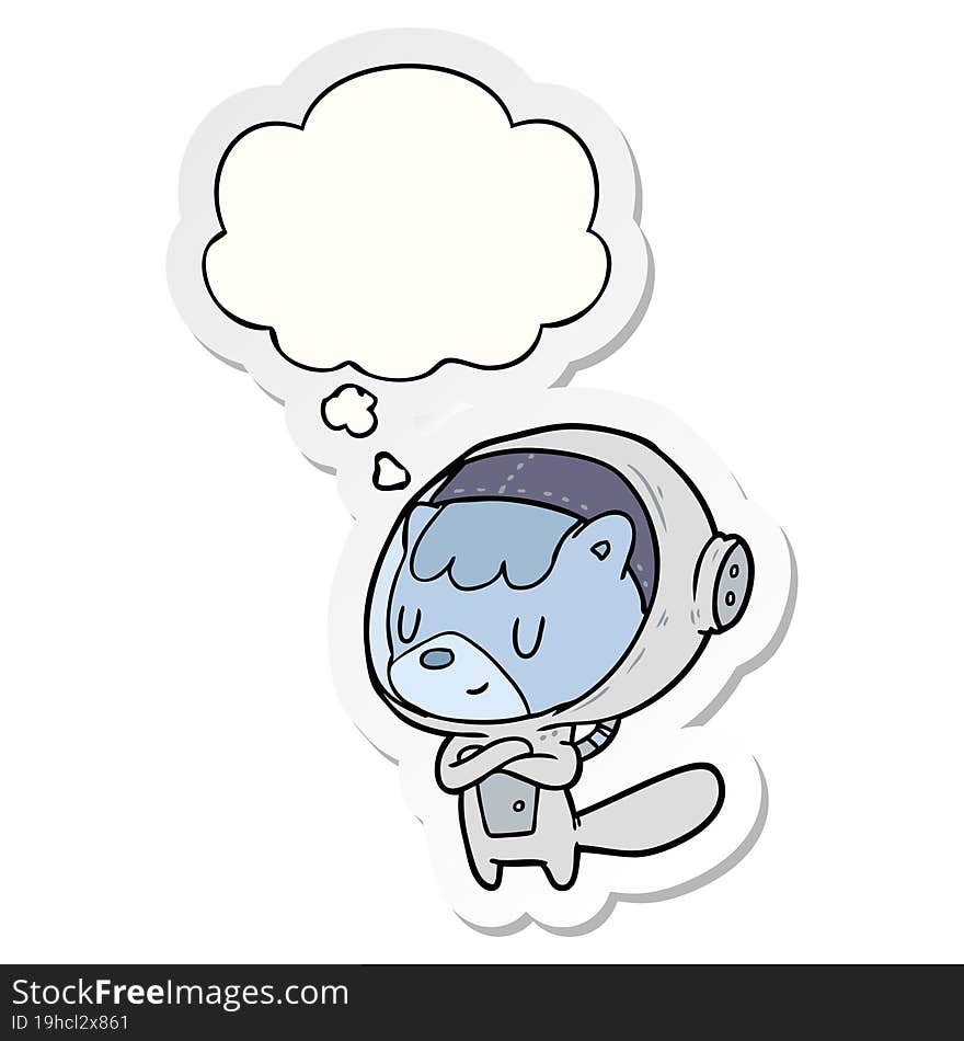 cartoon astronaut animal with thought bubble as a printed sticker