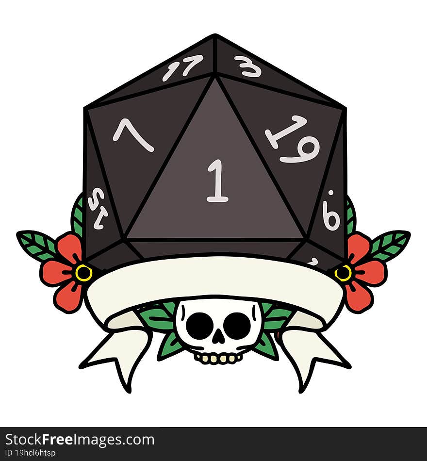 Natural One D20 Dice Roll Illustration