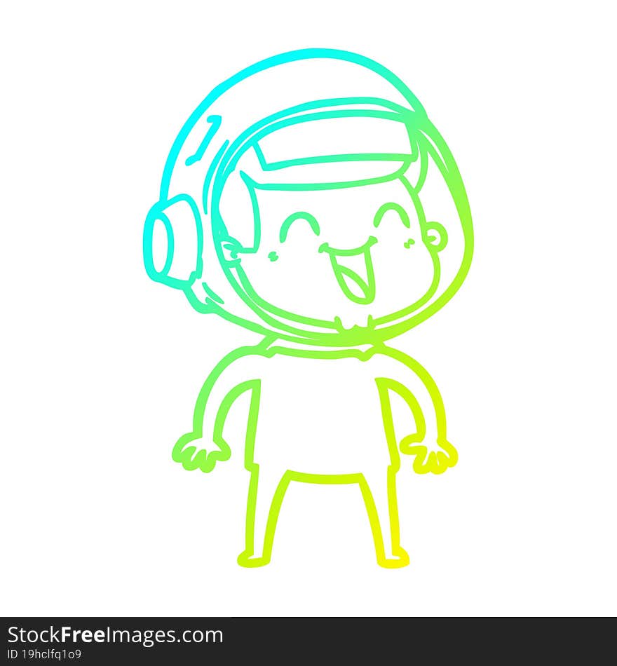 cold gradient line drawing of a happy cartoon astronaut