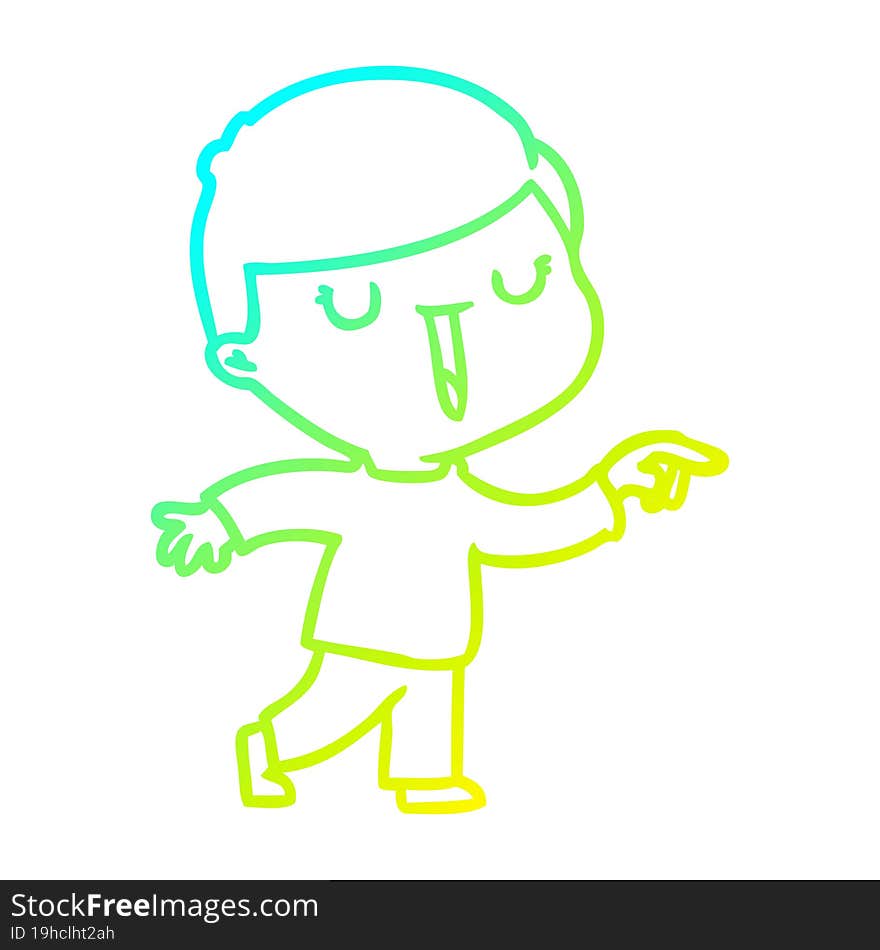 cold gradient line drawing cartoon happy boy