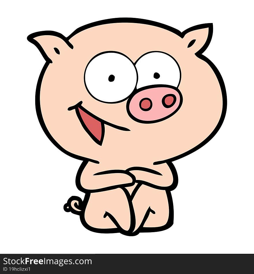 cheerful sitting pig cartoon. cheerful sitting pig cartoon