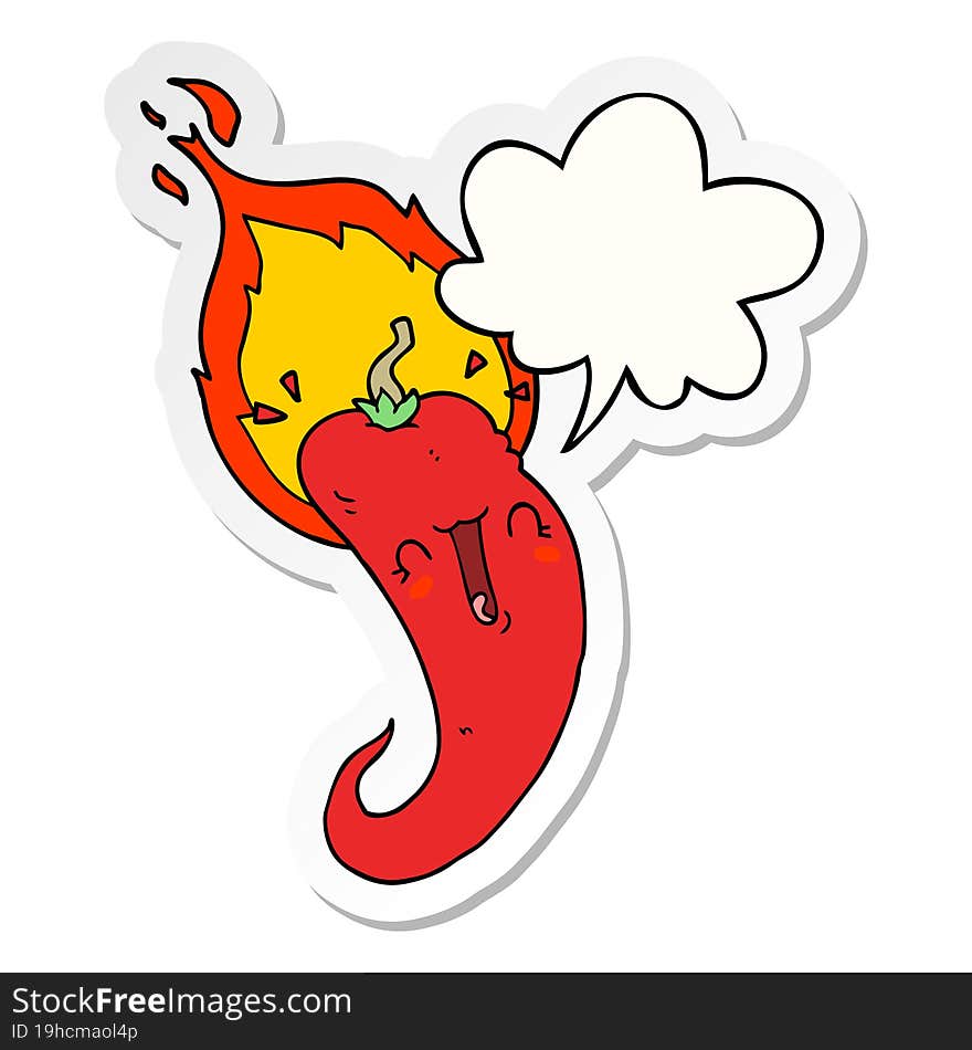 cartoon flaming hot chili pepper and speech bubble sticker