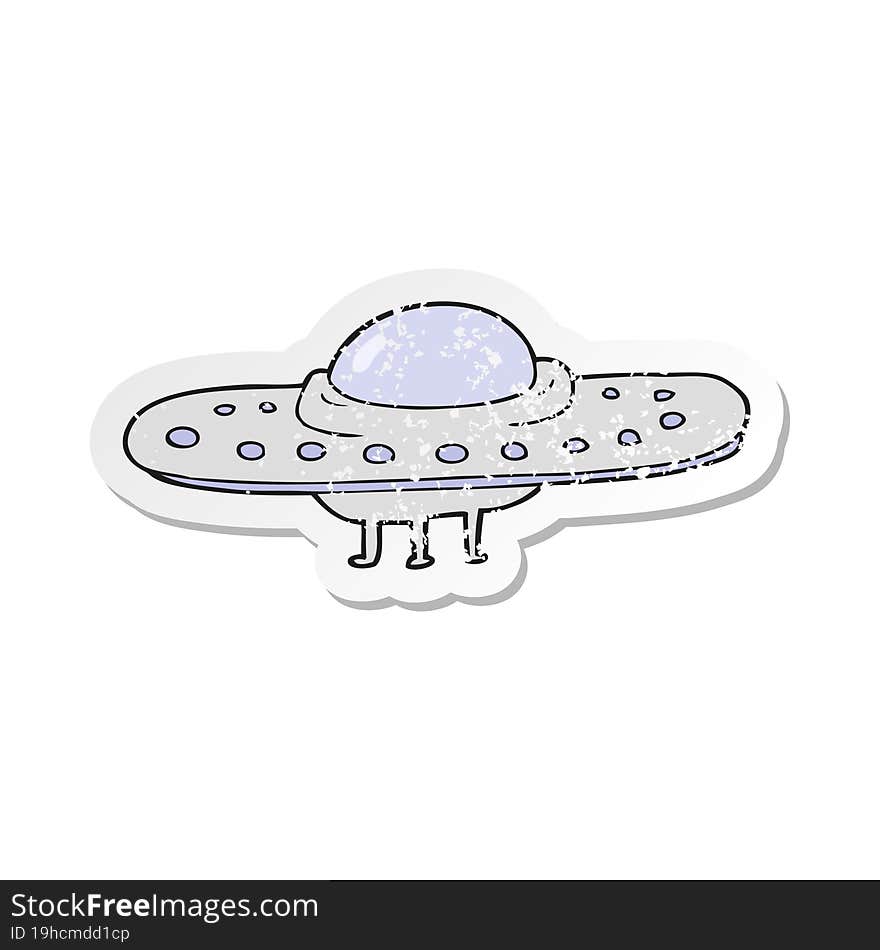 retro distressed sticker of a cartoon flying saucer