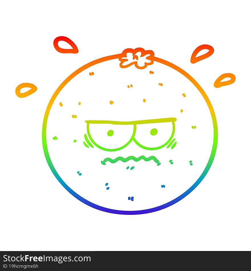 rainbow gradient line drawing of a cartoon angry orange