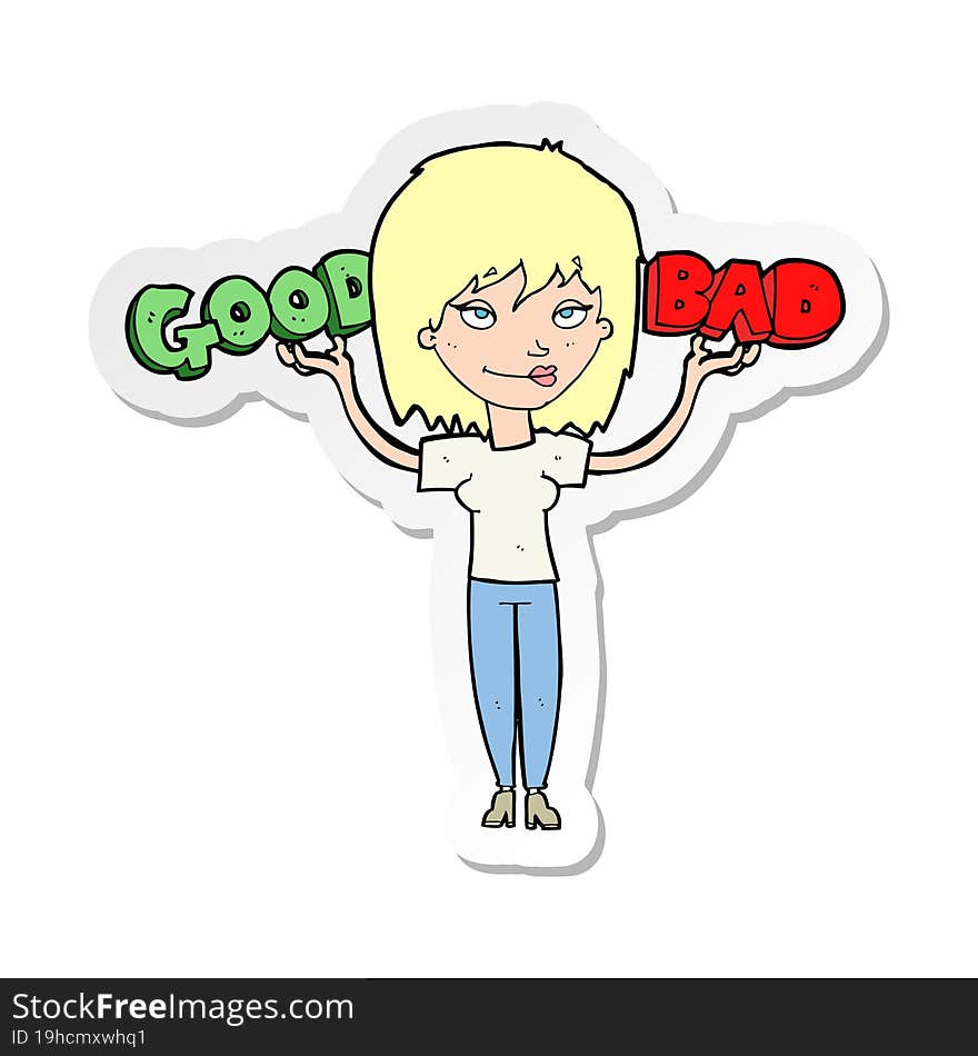 Sticker Of A Cartoon Woman Weighing Up Options