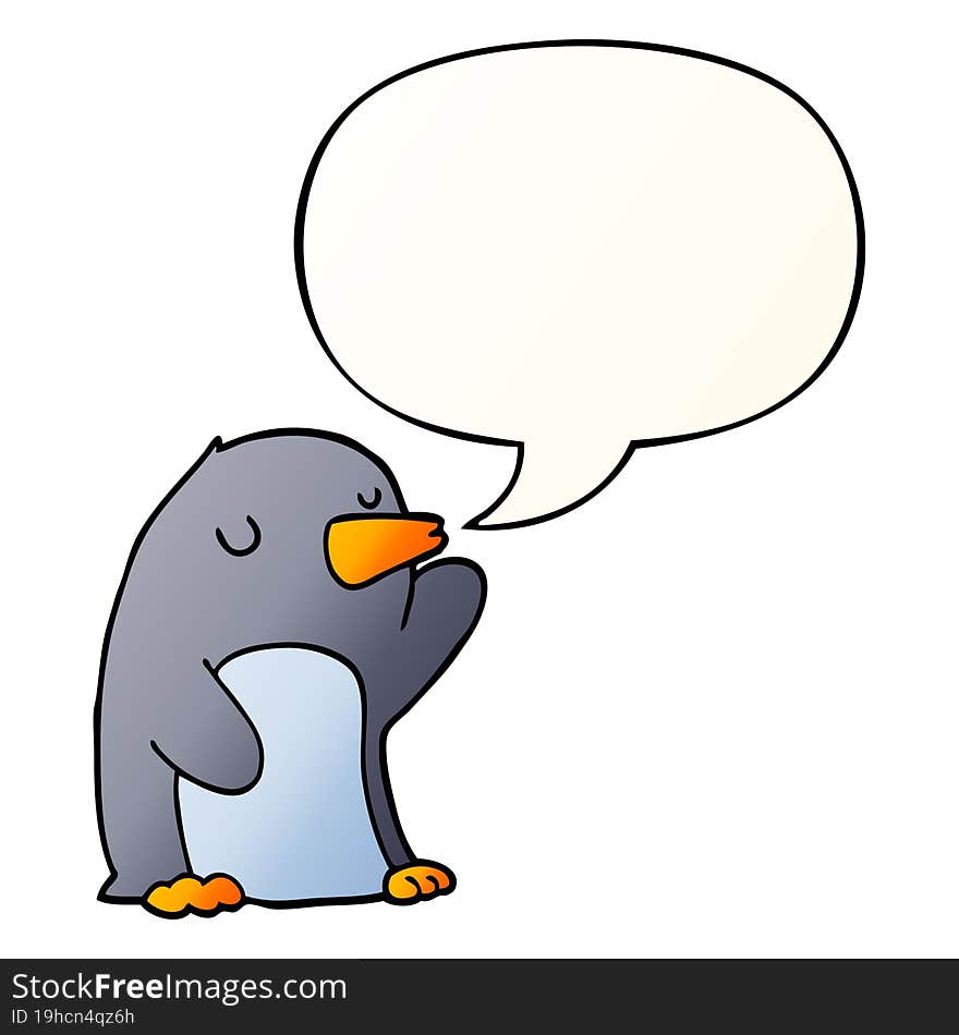 cartoon penguin and speech bubble in smooth gradient style