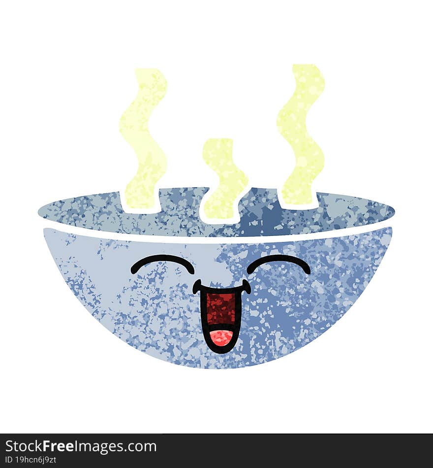 retro illustration style cartoon bowl of hot soup