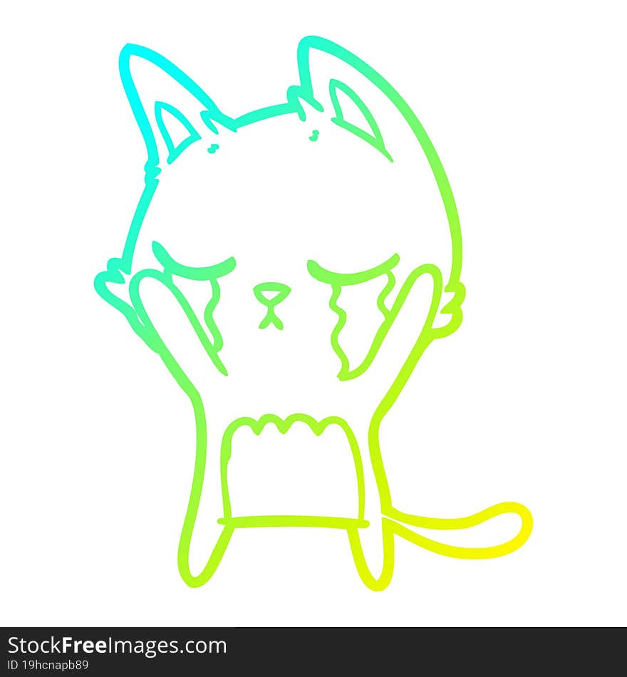 cold gradient line drawing crying cartoon cat