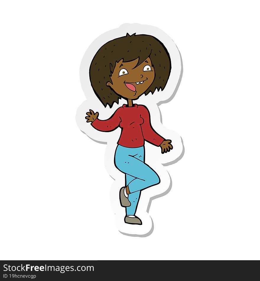 Sticker Of A Cartoon Laughing Woman