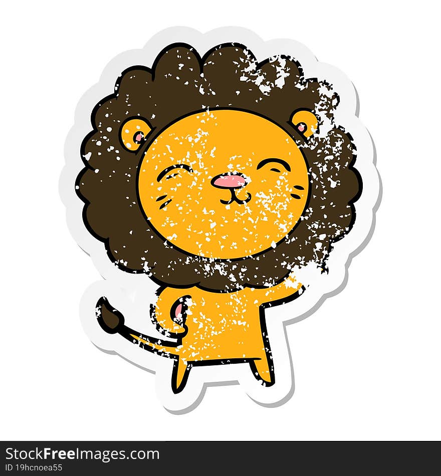 distressed sticker of a cartoon lion