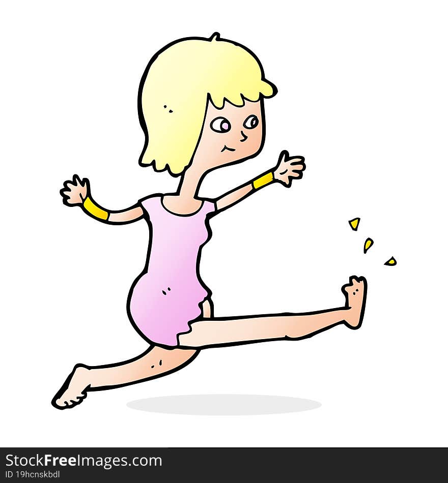 cartoon happy woman kicking