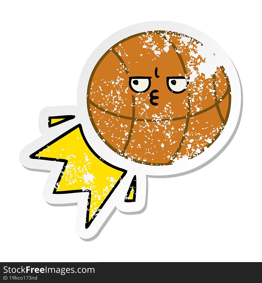 distressed sticker of a cute cartoon basketball