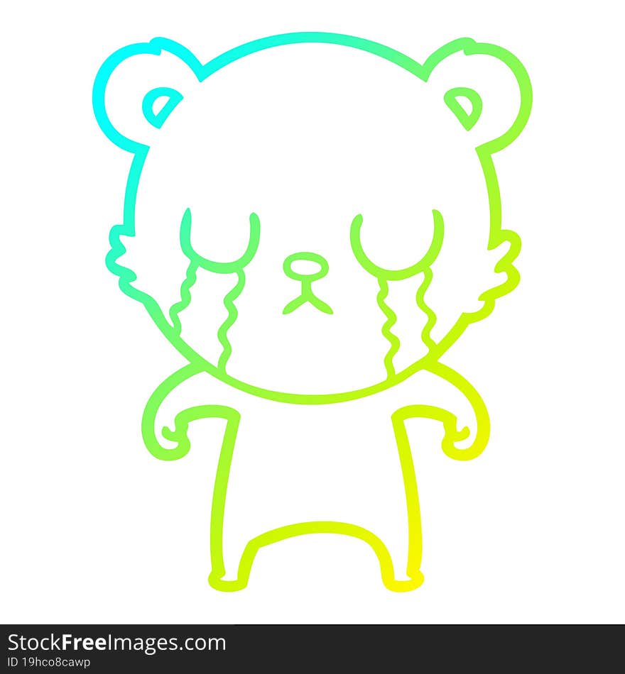 cold gradient line drawing crying cartoon bear