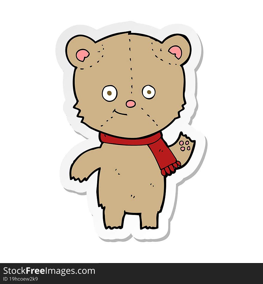 sticker of a cartoon teddy bear waving