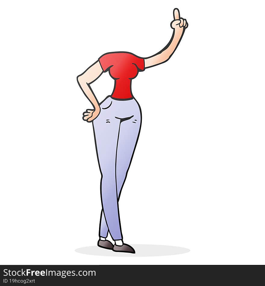 freehand drawn cartoon female body with raised hand