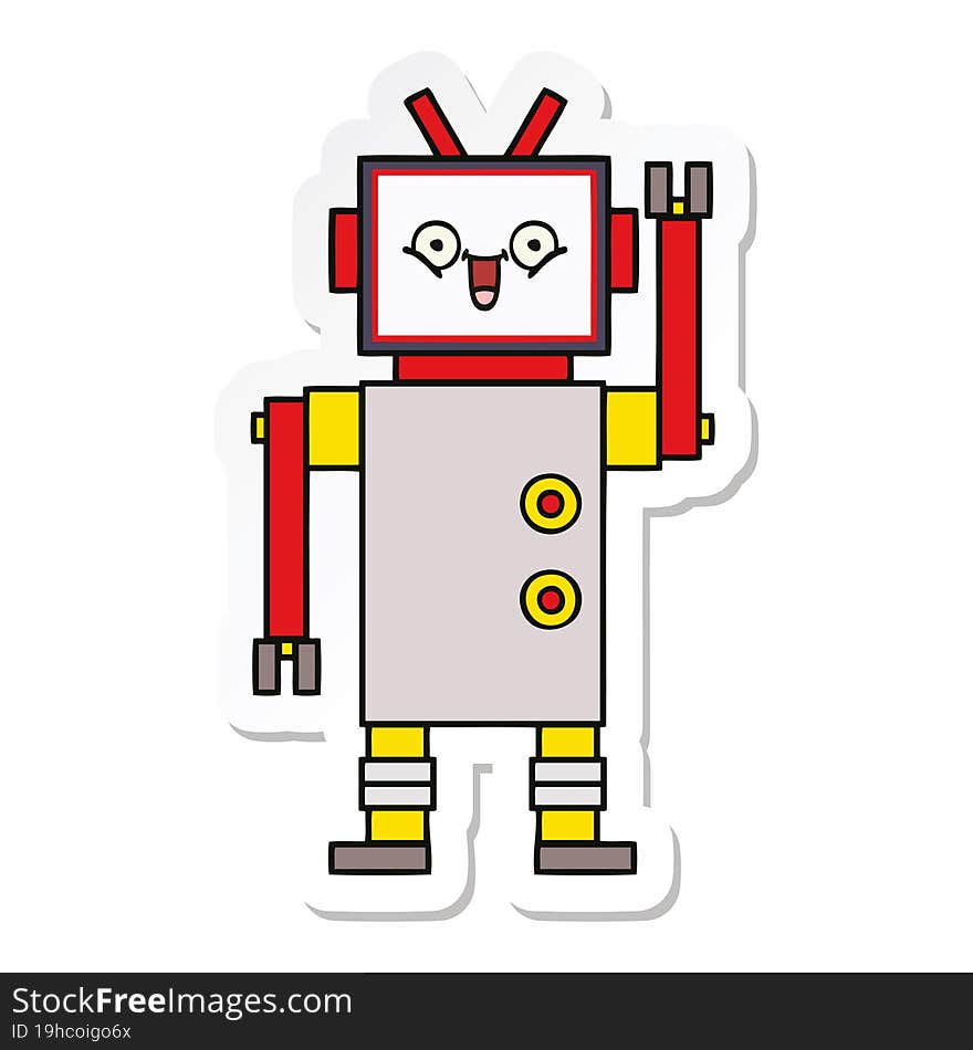 sticker of a cute cartoon happy robot